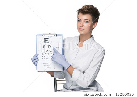young woman ophthalmologist with eye chart 15290859