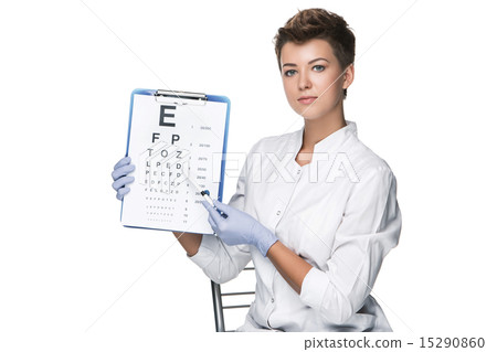 young woman ophthalmologist with eye chart 15290860