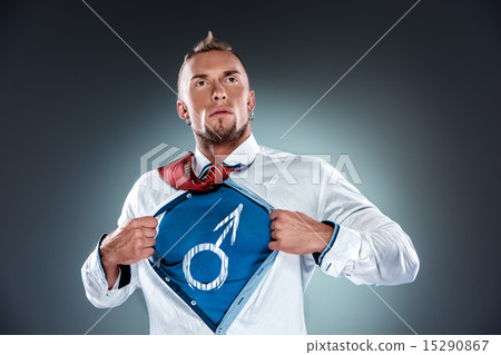 businessman acting like a super hero and tearing his shirt off 15290867