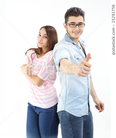 Male female back to back thumbs up 15291756