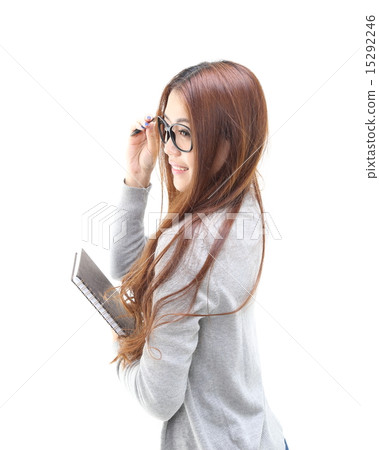 Female with notebook eye glass 15292246