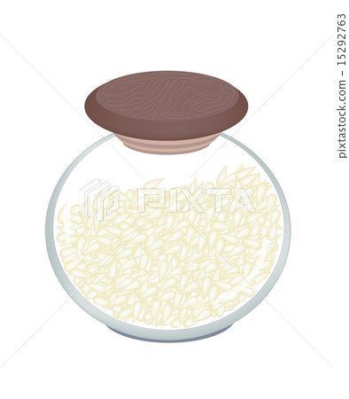 A Jar of White Sesame on White Background 15292763