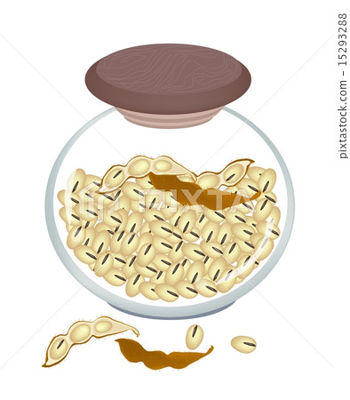 A Jar of Dried Soybeans on White Background 15293288