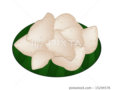 Thai Rice Crackers on Green Banana Leaf Thai Rice Crackers on Green Banana Leaf 15294576