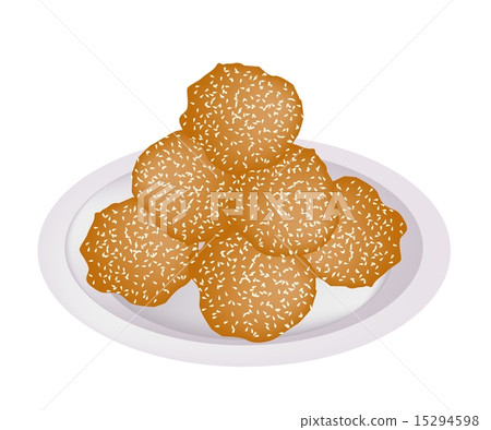 Fried Sweet Potato Balls with Sesame on Plate 15294598