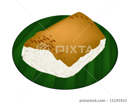 Sticky Rice with Steamed Custard on Banana Leaf Sticky Rice with Steamed Custard on Banana Leaf 15295933