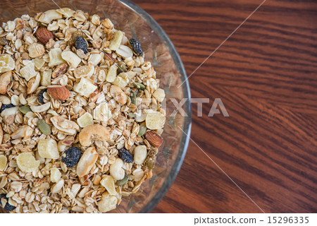Homemade granola on wood table 15296335