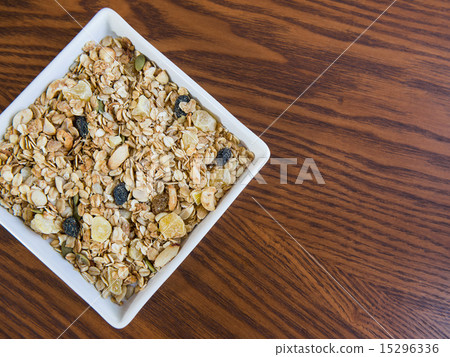 Homemade granola on wood table 15296336
