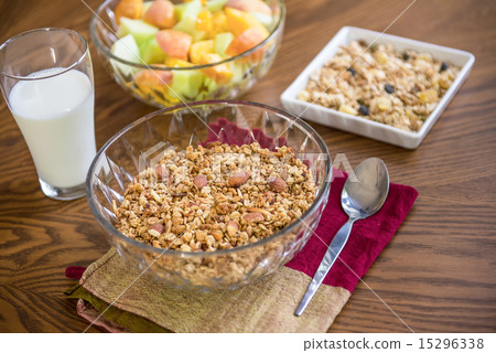 Homemade granola on wood table 15296338