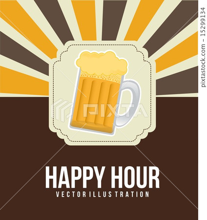 happy hour illustration with beer over vintage background vector 15299134