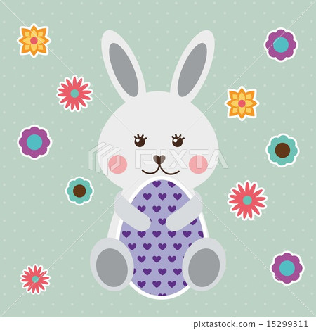 happy easter with rabbit and egg vector illustration 15299311