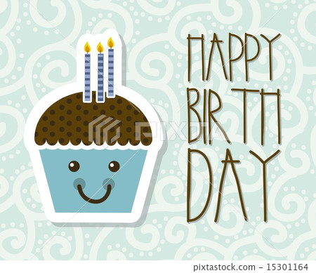 happy birthday card with cup cake vector illustration 15301164