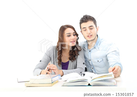 Male female study discuss table book Male female study discuss table book 15301857