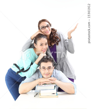 Male female stack with book stack  15301912