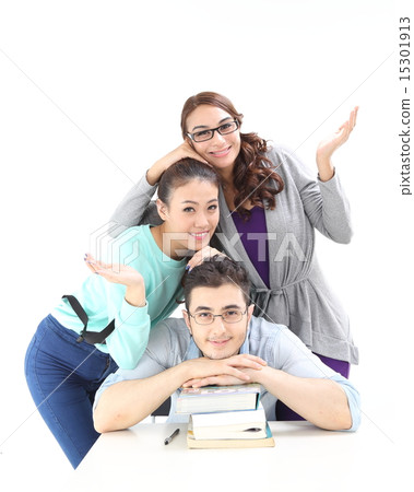 Male female stack with book stack  15301913