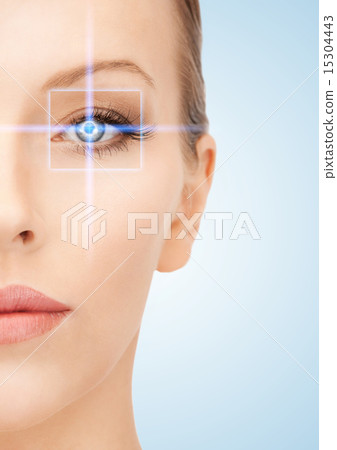 beautiful woman pointing to eye beautiful woman pointing to eye 15304443