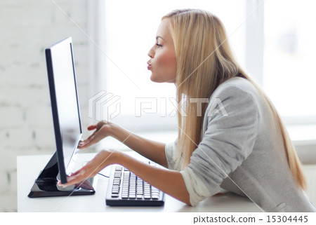 happy woman with laptop computer happy woman with laptop computer 15304445