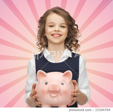 happy girl holding piggy bank 15304704