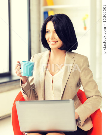 happy woman with laptop computer happy woman with laptop computer 15305505