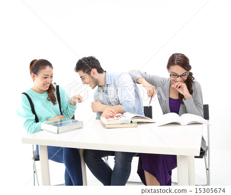 Male female study teach discuss fun laugh Male female study teach discuss fun laugh 15305674