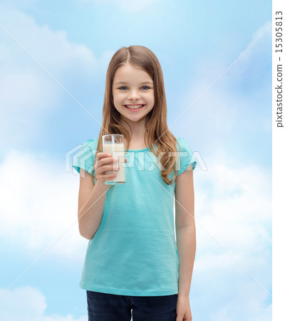 smiling little girl with glass of milk smiling little girl with glass of milk 15305813