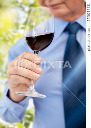 close up of senior man drinking wine from glass close up of senior man drinking wine from glass 15305888