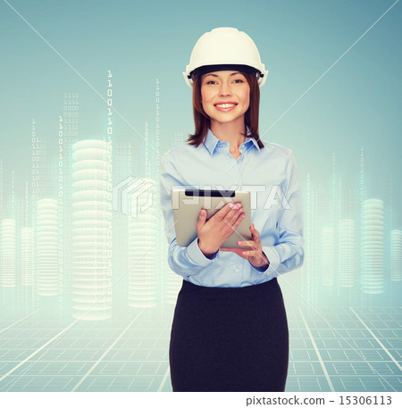 young smiling businesswoman in white helmet young smiling businesswoman in white helmet 15306113