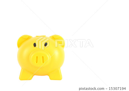 Yellow piggy bank isolated on white background, Yellow piggy bank isolated on white background, 15307194