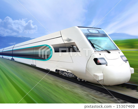 super streamlined train on rail 15307409