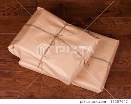Vintage gift box package on wooden background. Vintage gift box package on wooden background. 15307642