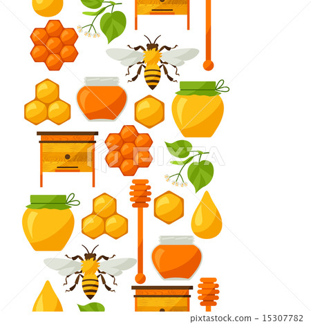Seamless pattern with honey and bee objects 15307782