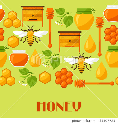 Seamless pattern with honey and bee objects Seamless pattern with honey and bee objects 15307783