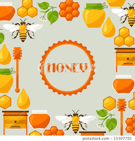Background design with honey and bee objects 15307785