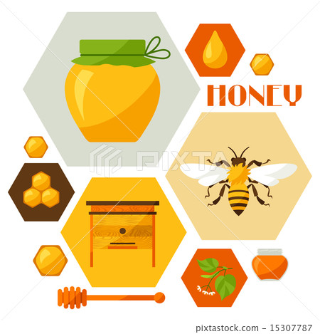 Background design with honey and bee objects 15307787