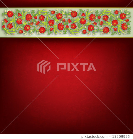 abstract floral ornament on red background 15309935