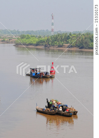 Isolate boat floating on the Mekong river 15310173