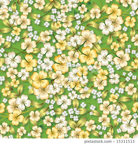 abstract yellow floral ornament on green 15311513