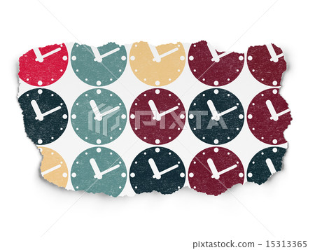 Time concept: Clock icons on Torn Paper background Time concept: Clock icons on Torn Paper background 15313365
