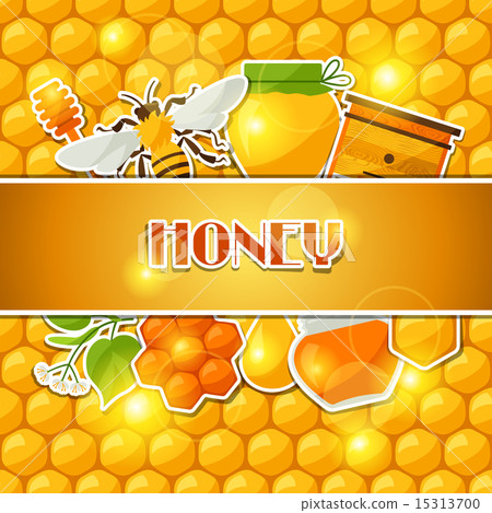 Background design with honey and bee stickers Background design with honey and bee stickers 15313700