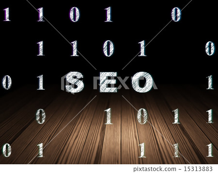 Web development concept: SEO in grunge dark room 15313883