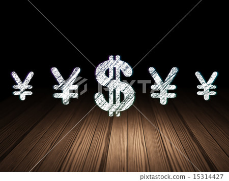 Currency concept: dollar icon in grunge dark room 15314427