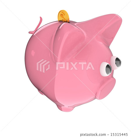 Piggy bank with gold coin on white Piggy bank with gold coin on white 15315445