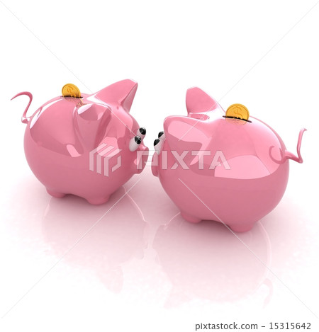 Piggy bank with gold coin on white Piggy bank with gold coin on white 15315642