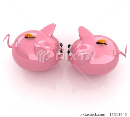 Piggy bank with gold coin on white Piggy bank with gold coin on white 15315643