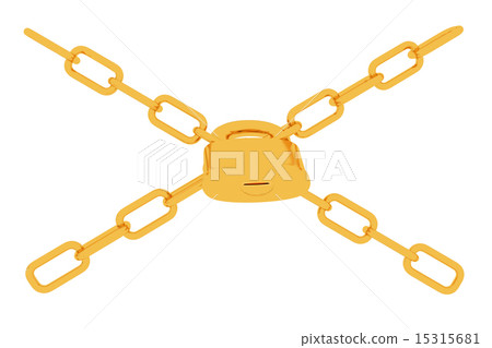 gold chains and padlock on white gold chains and padlock on white 15315681