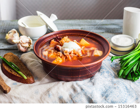 red soup with beans, beets, cabbage and potatoes red soup with beans, beets, cabbage and potatoes 15316463