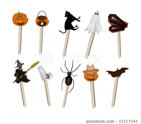 Set of Various Halloween Item on Wooden Sticks Set of Various Halloween Item on Wooden Sticks 15317143