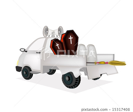 Coffin and Gravestone on A Pickup Truck 15317408