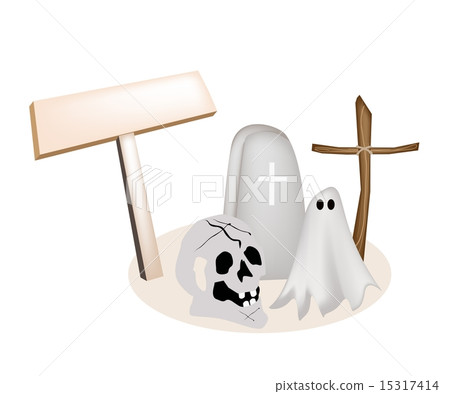 Illustration of Halloween Items Wooden Placard 15317414