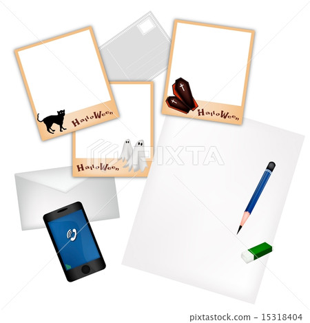 Pencil and Halloween Frame on Blank Page 15318404